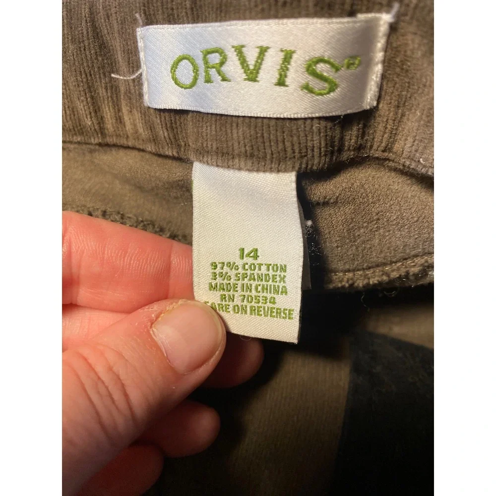 Orvis Olive Green Corduroy Pants Women's 14 Straight Leg Stretch Casual Career